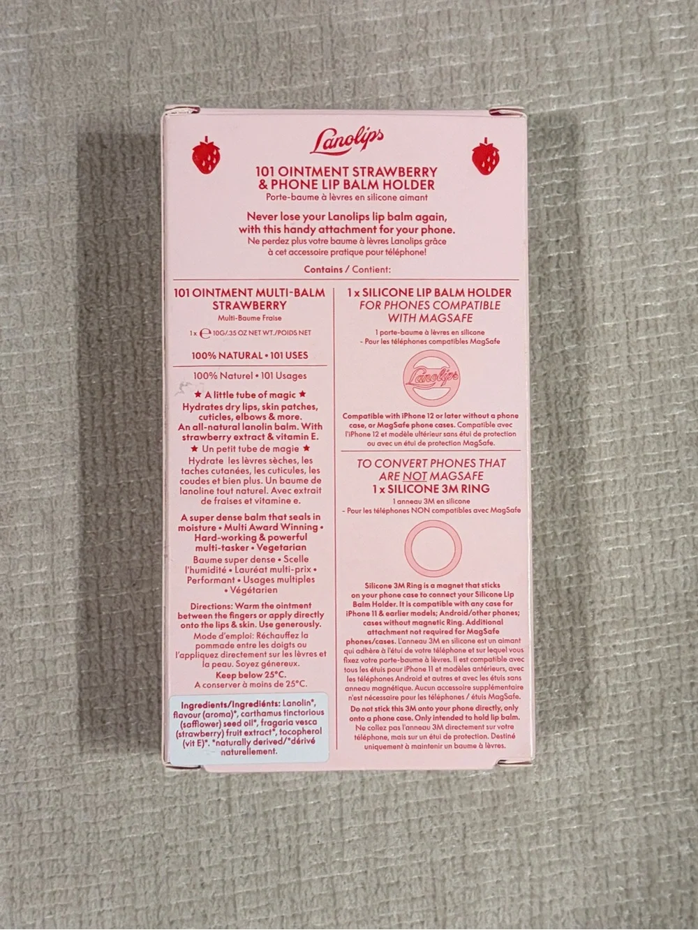 Lanolips Strawberry 101 Ointment & Phone Lip Balm Holder Lipgloss Pink NEW NWT